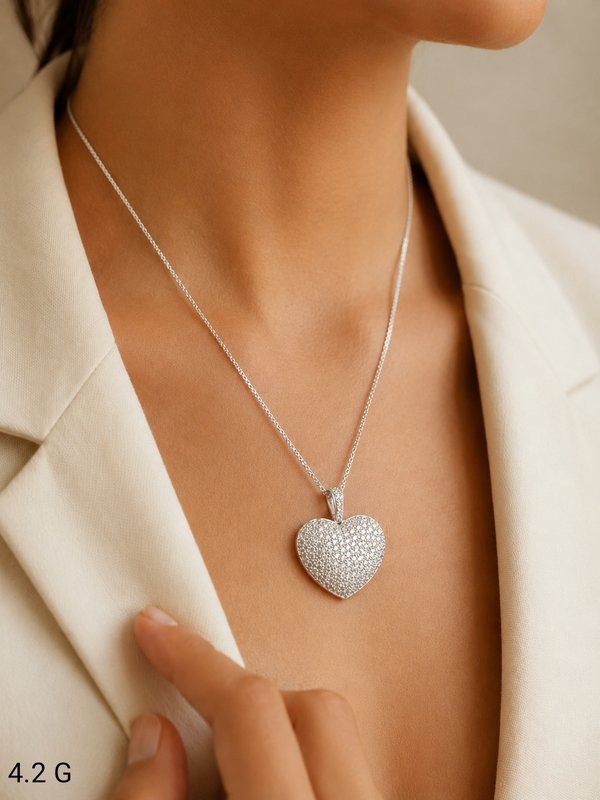 Collar Corazon con Zircon en Plata