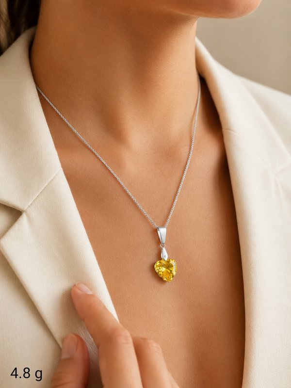 Collar - Corazón Amarillo - Plata