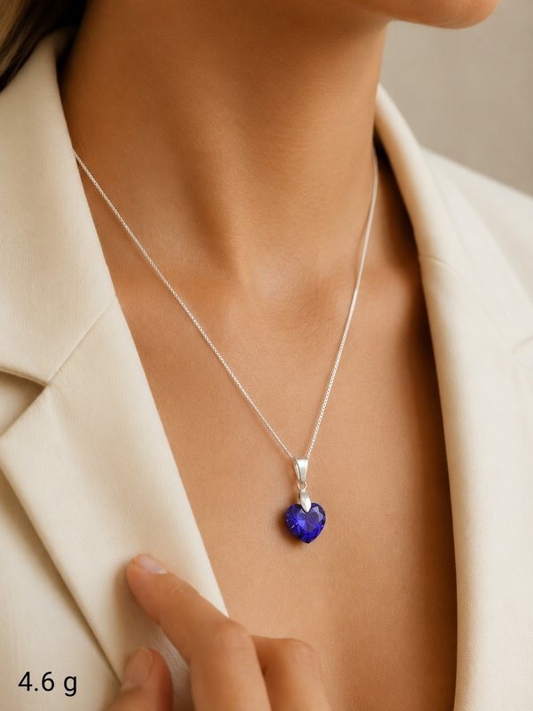 Collar - Corazón lila - Plata