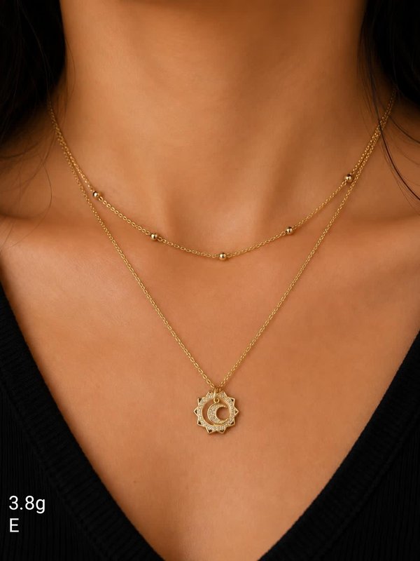 Collar - Sol y Luna - Plata Bañada en Oro
