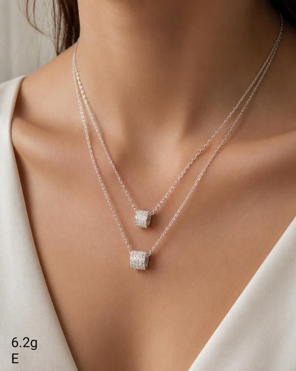 Collar - Doble Rolo con Zircones - Plata
