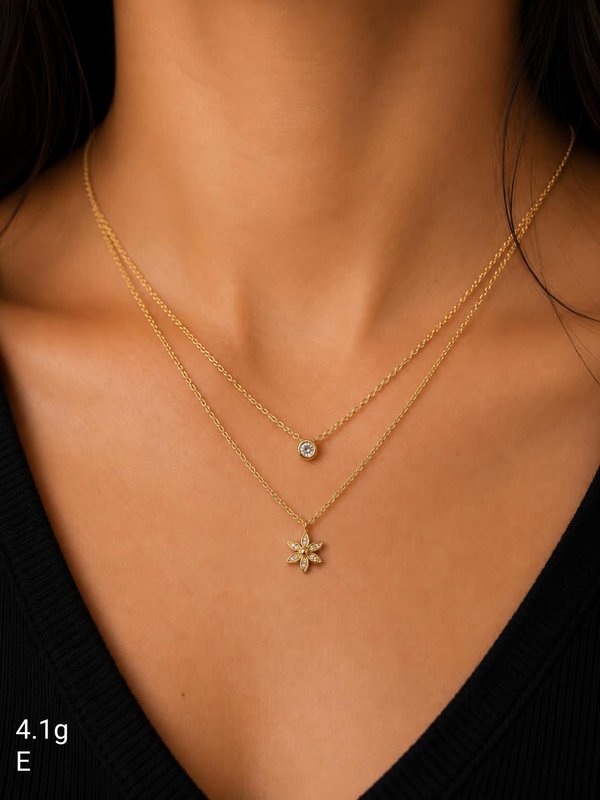 Collar - Doble Flor - Plata Bañada en Oro