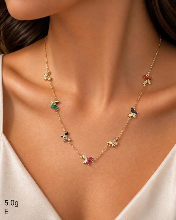 Collar - Mariposas Multicolor - Plata Bañada en Oro