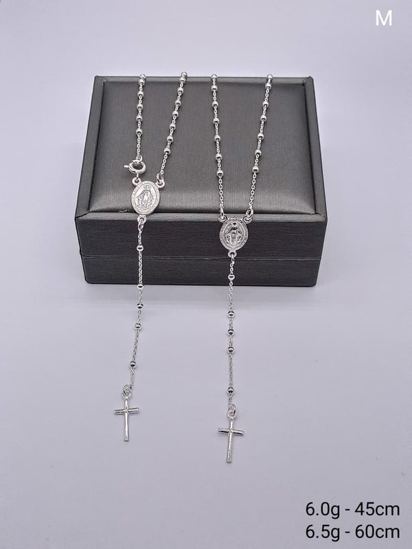 Cadena - Rosario - Medalla y cruz liso - Plata  