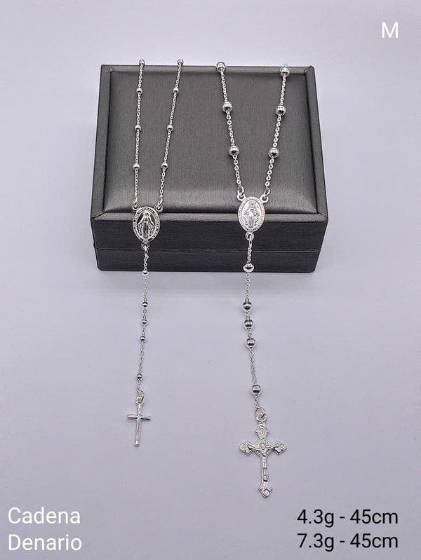 Cadena - Rosario - Medalla cruz decorada - Plata  