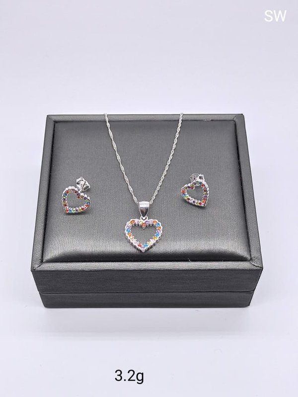 Conjunto - Corazones colorido - Plata