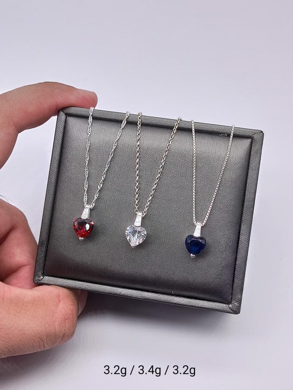 Cadena - Piedra corazón - Plata