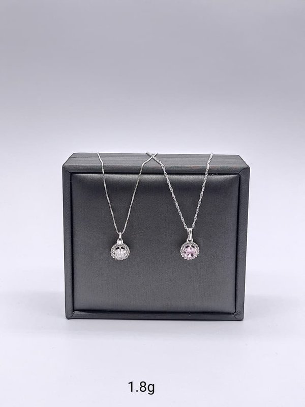 Cadena - Piedra circular con piedras  - Plata 