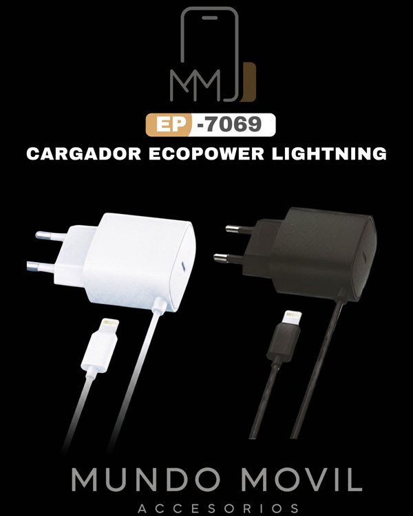 CARGADOR ECOPOWER EP-7069 TYPE C CON CABLE LIGHTNING FIJO