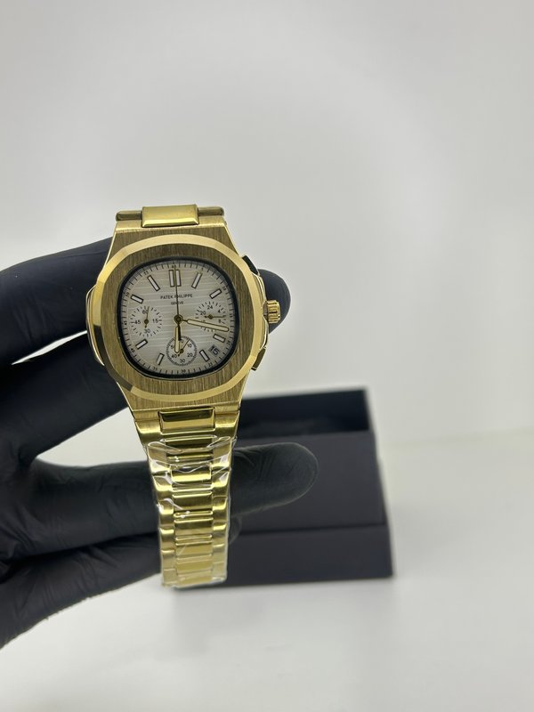 Patek Philippe Nautilus Cronógrafo Gold Steel – Plata con Malla de Acero Dorada