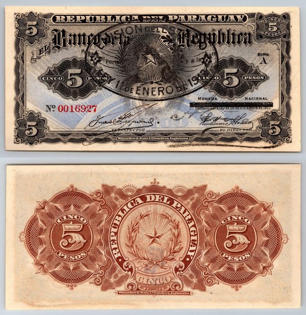 Paraguay 1907 Resello 1912 A.A.23