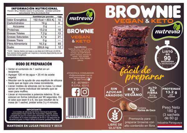 Pre Mezcla de Brownies Proteicos, Vegan y Keto Sin Gluten