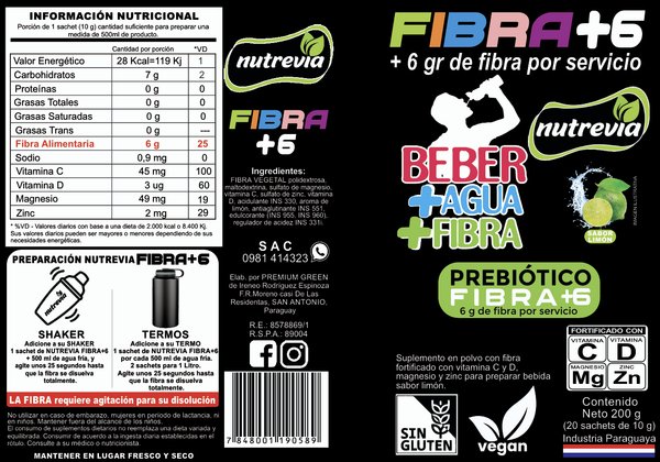 Saborizante para Agua FIBRA +6 Sabor Limón