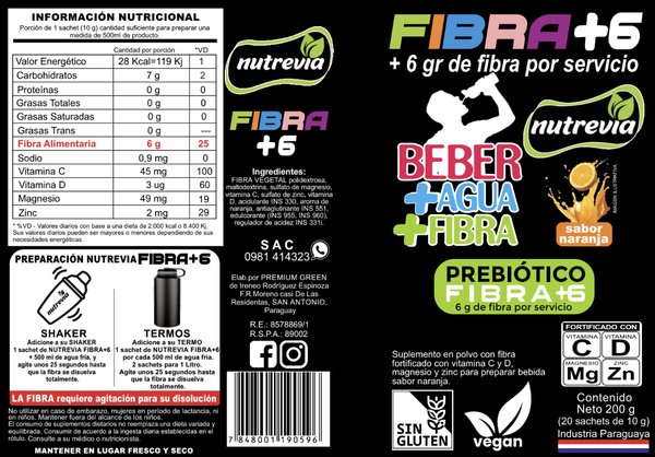 Saborizante para Agua FIBRA +6 Sabor Naranja