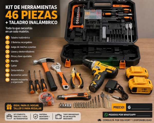 MALETIN DE HERRAMIENTA COM TALADRO Y DOS BATERIAS