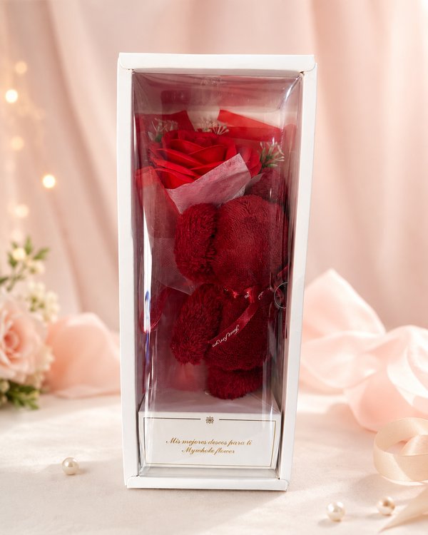 Caja Romántica con Rosa Roja y Osito