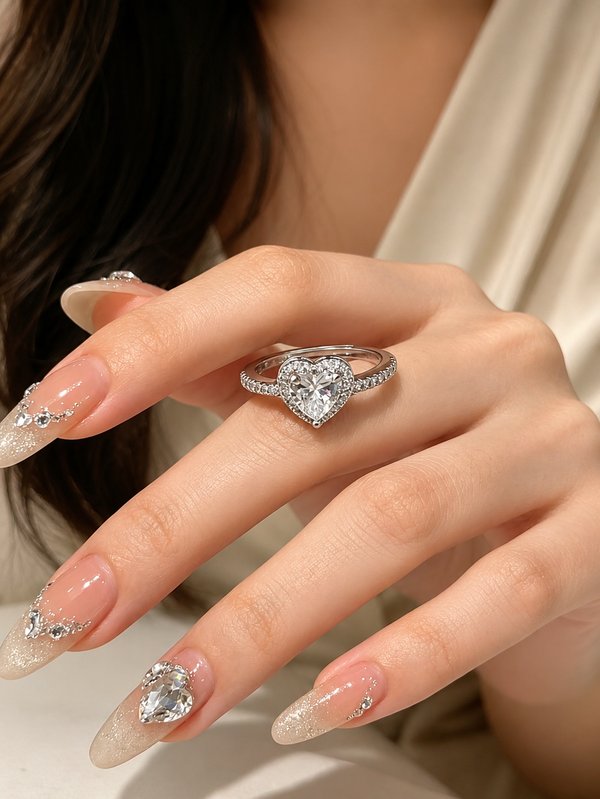 Anillo corazón brillante