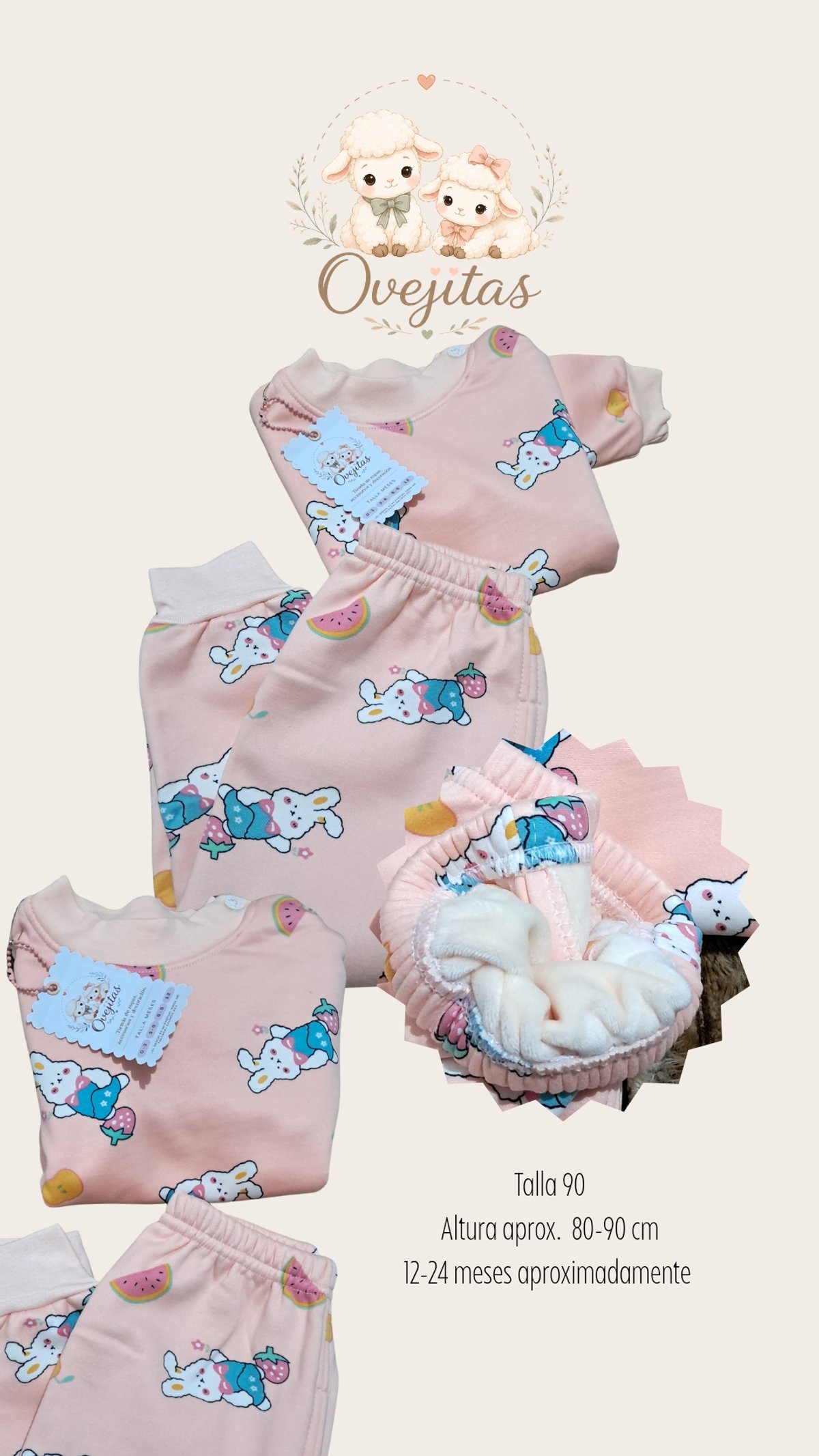 Pijama Conejitos flanelado rosa claro - 2