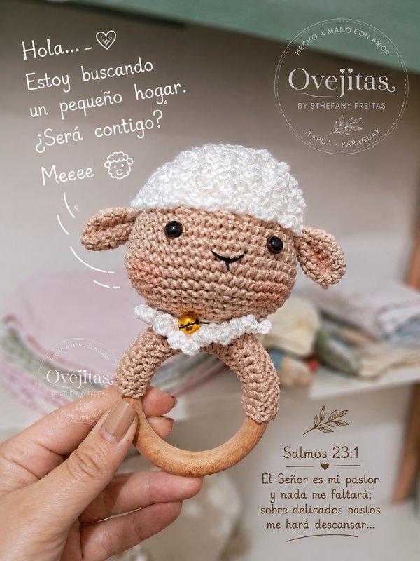 Juguete afectivo artesanal | Sonajero Modelo 1 Ovejita