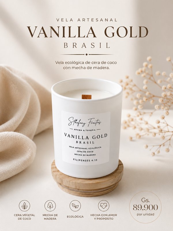 Vela Aromática ecológica 140g Vanilla Gold Brasil 