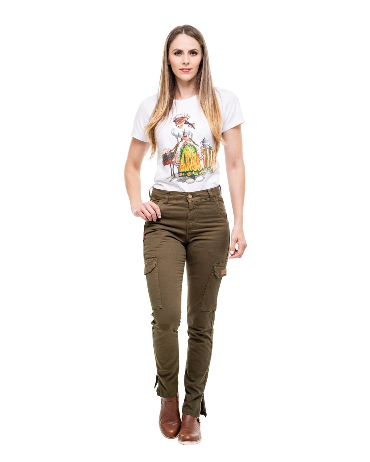 Calça Cargo Feminina com Elastano - Cor Verde Musgo