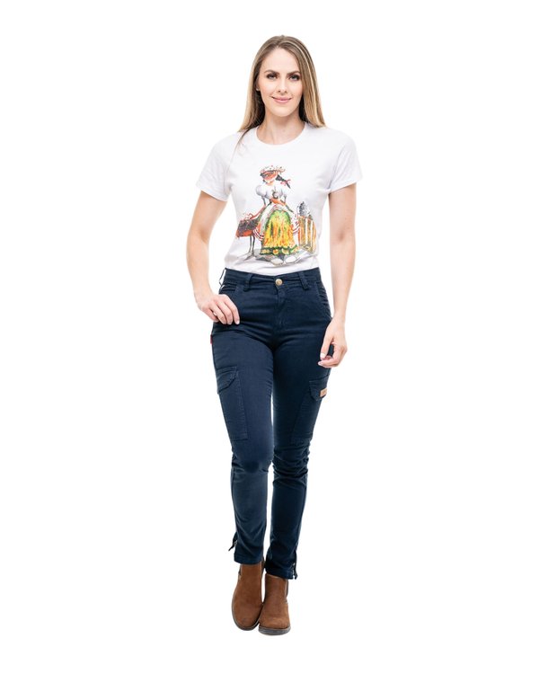 Calça Cargo Feminina com Elastano - Cor Azul Marinho