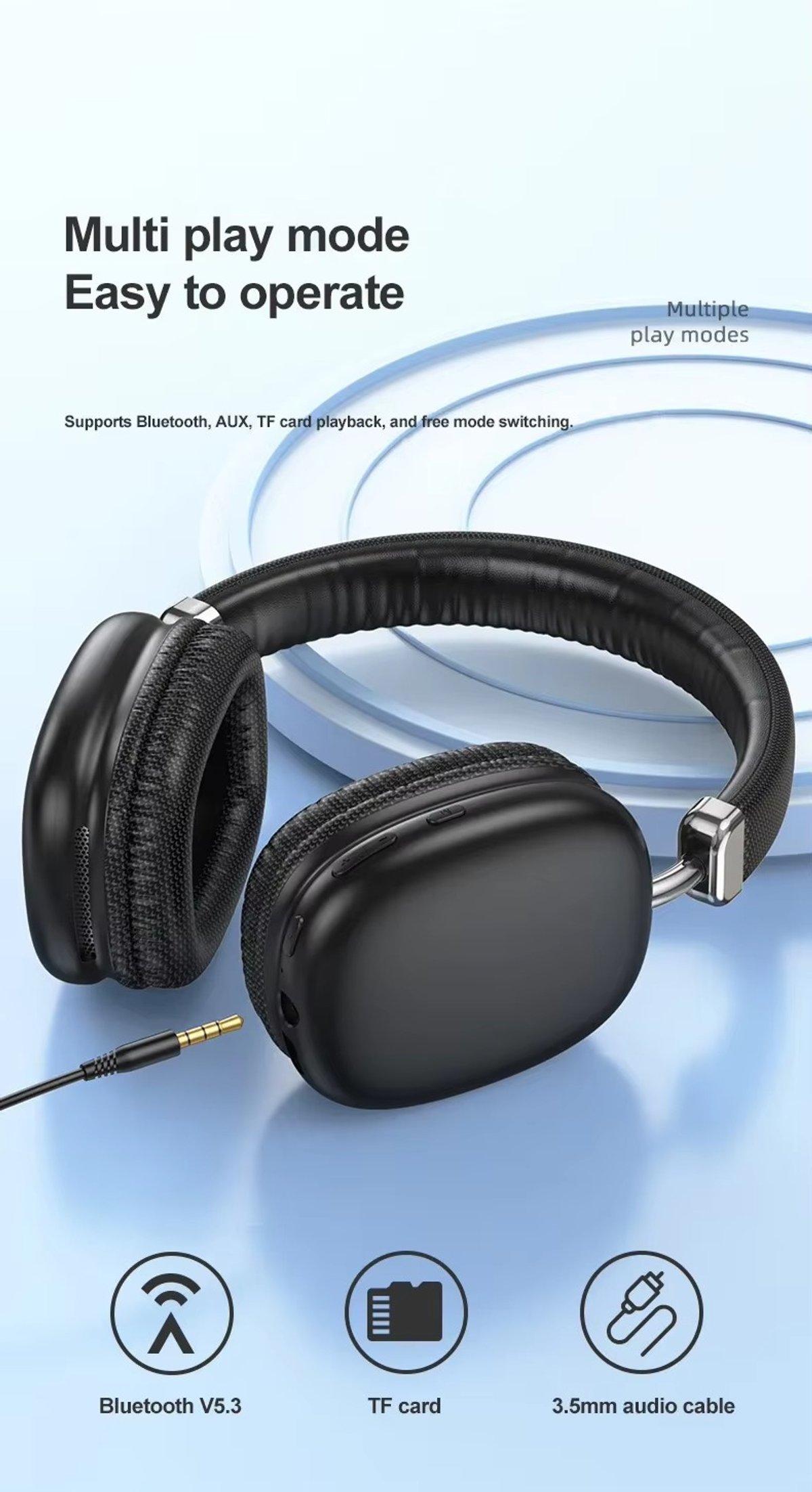 Auriculares Bluetooth P9 Pro Max Negro - 3