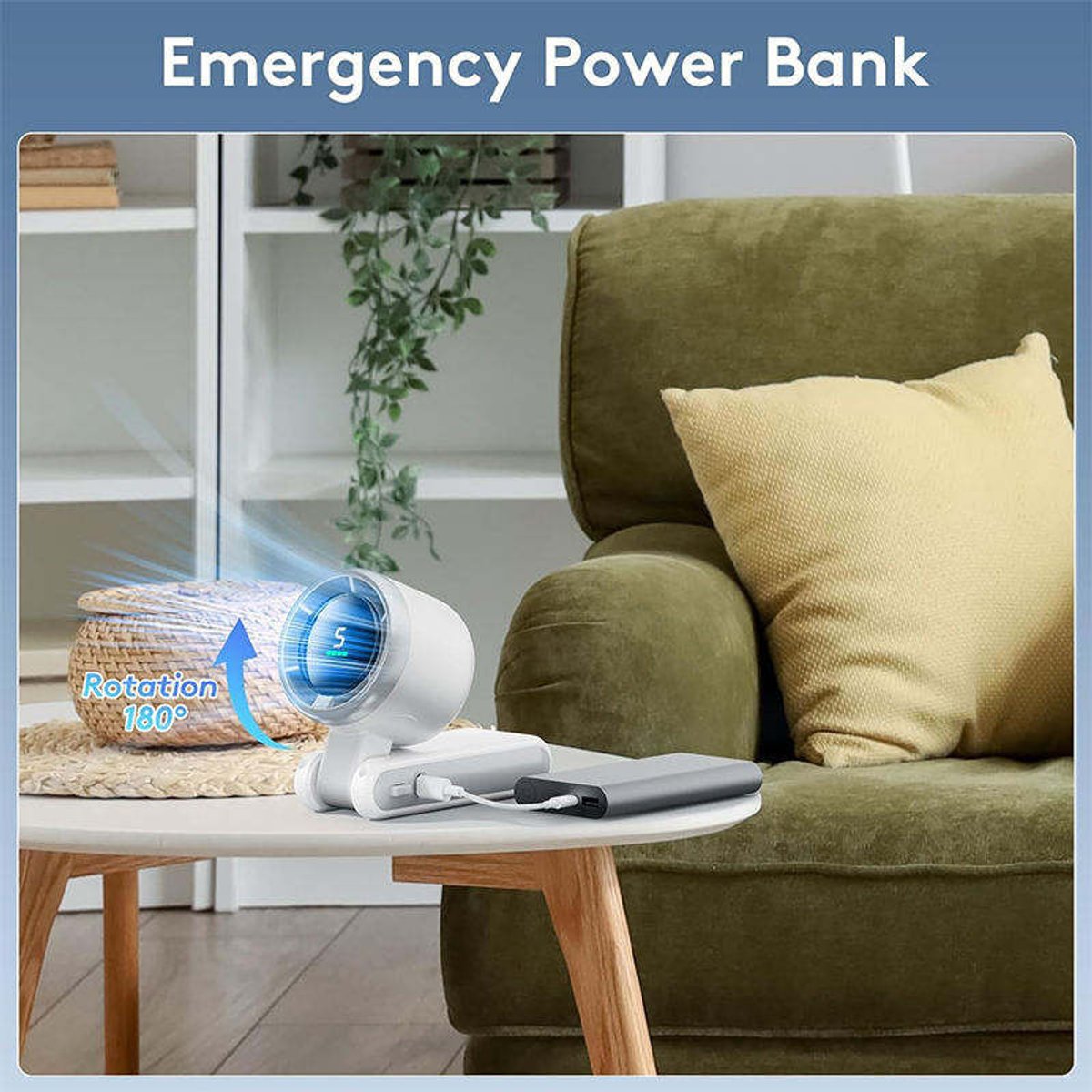  Mini Ventilador Portátil / 5 velocidades / Recargable - Blanco - 6