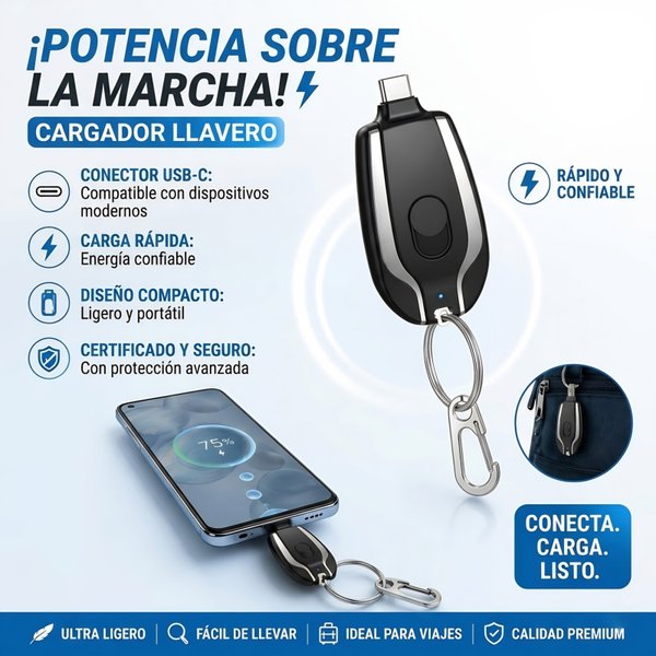 KeyCharge 1500 – Mini Cargador Portátil USB-C / iPhone.