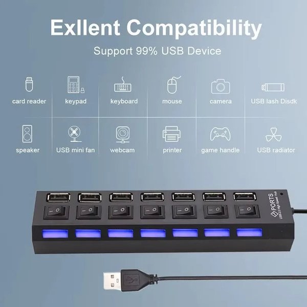 Hub USB 7 Puertos con Interruptores