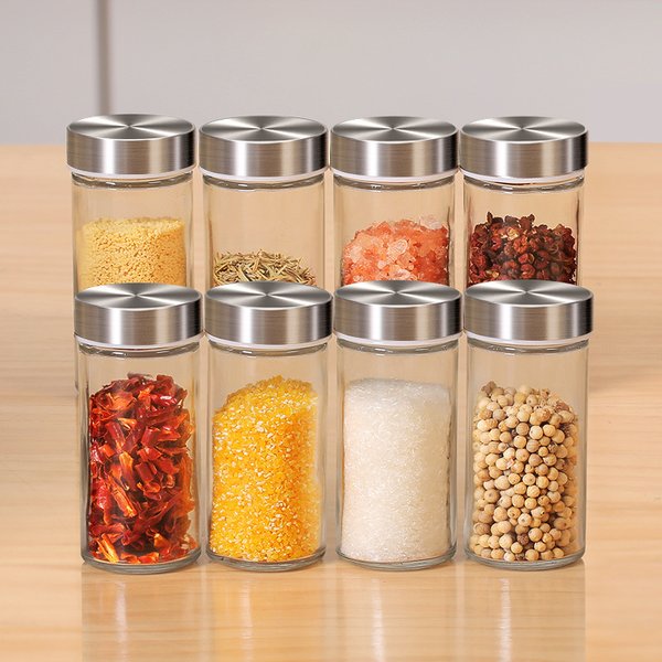 Porta Condimentos Giratorio de Acero Inox y Vidrio (12 Piezas)