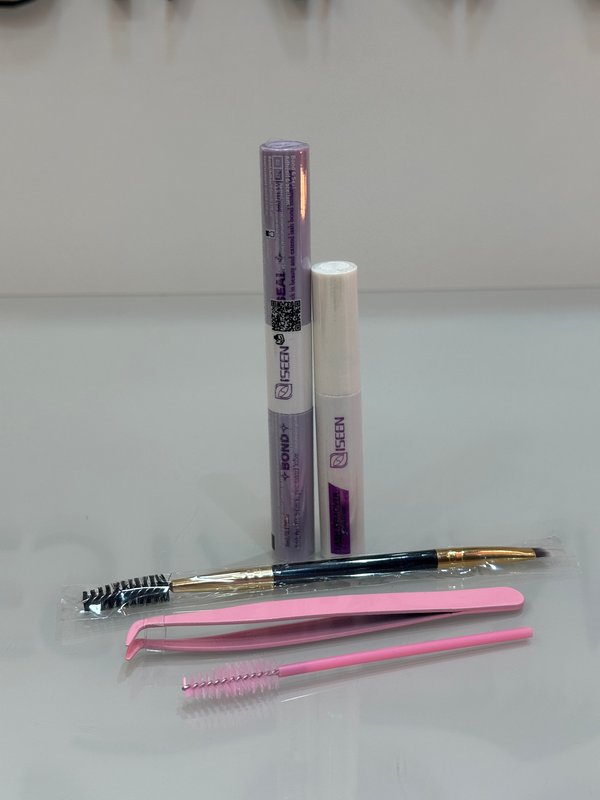 Pegamento+sellador, removedor, pinza, brocha para cejas y pestañas