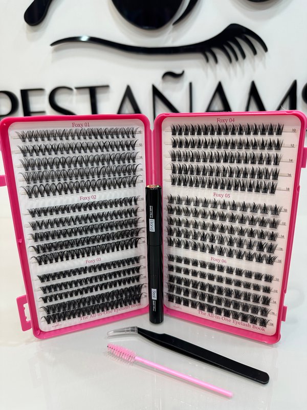 Libro kit efecto extensiones, muñeca, wispy