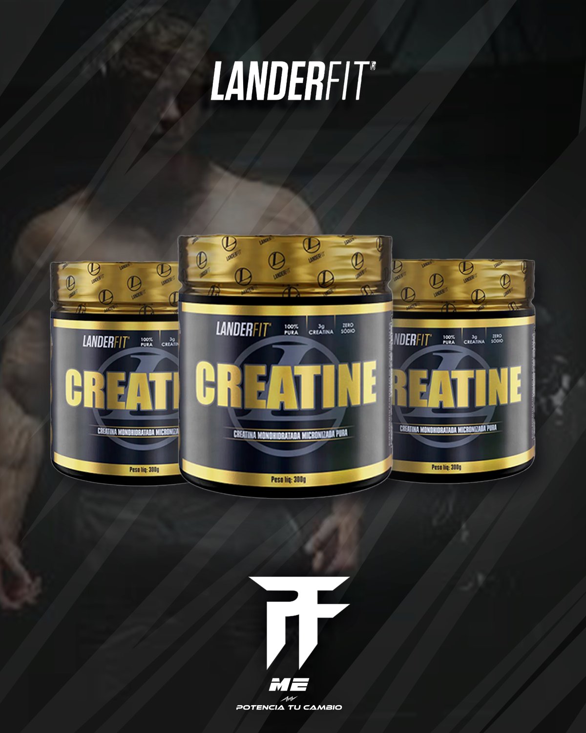 Creatina Monohidratada Micronizada Pura. LanderFit. 300g - 2