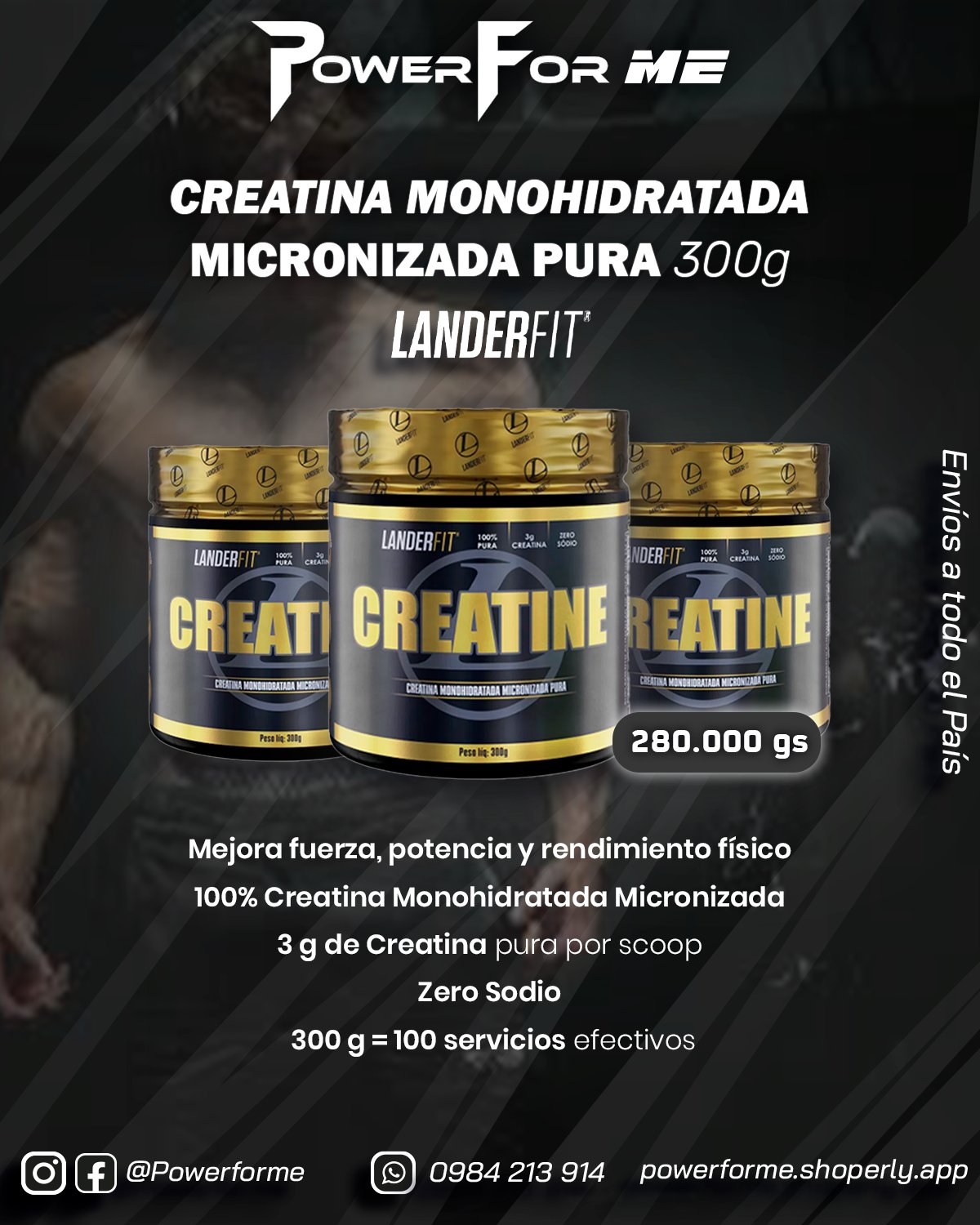 Creatina Monohidratada Micronizada Pura. LanderFit. 300g - 3