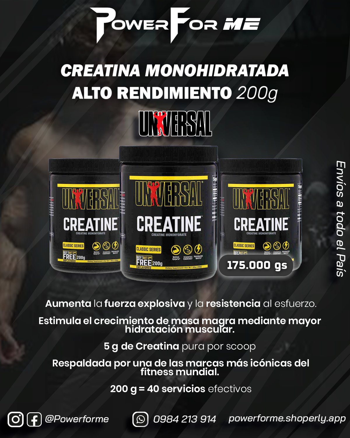 Creatina Universal Monohidratada. Alto Rendimiento. 200g - 3