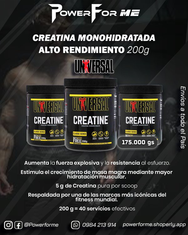 Creatina Universal Monohidratada. Alto Rendimiento. 200g