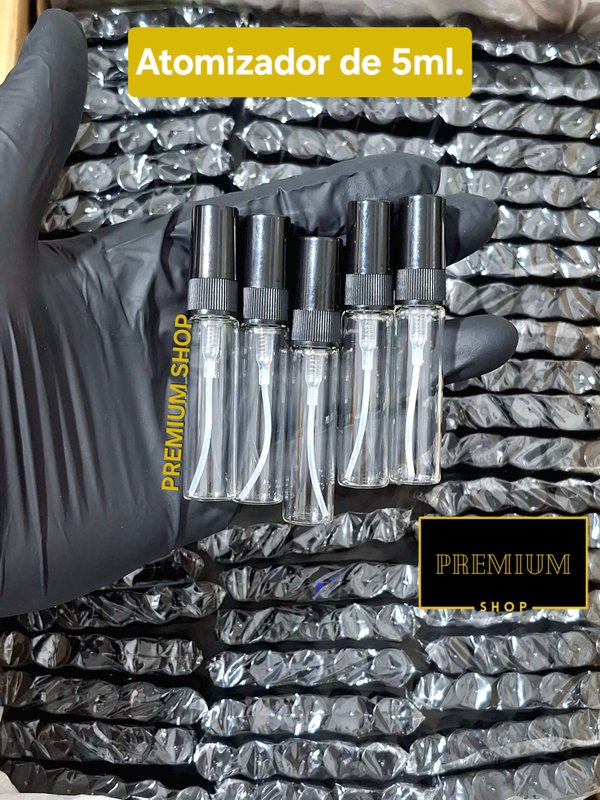 Atomizador de Vidrio Tapa Negra de 5ml.