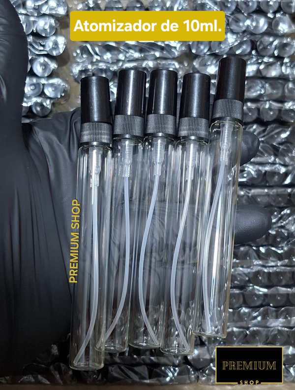 Atomizador de Vidrio Tapa Negra de 10ml.