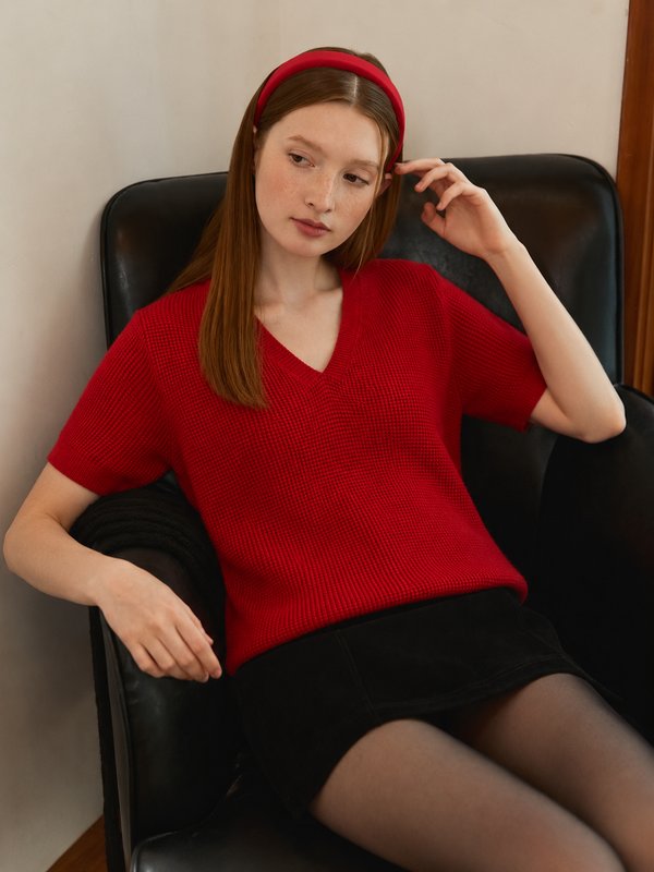 Top Knit Waffle Red 