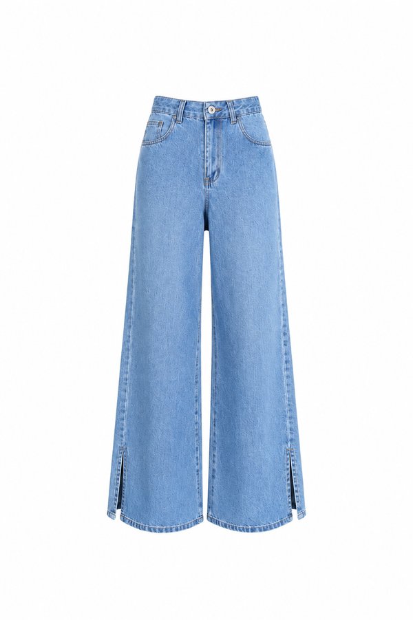 Jeans Wide Leg Sky Blue Slit