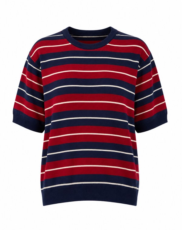     Sweater Knit Rayado Navy Red