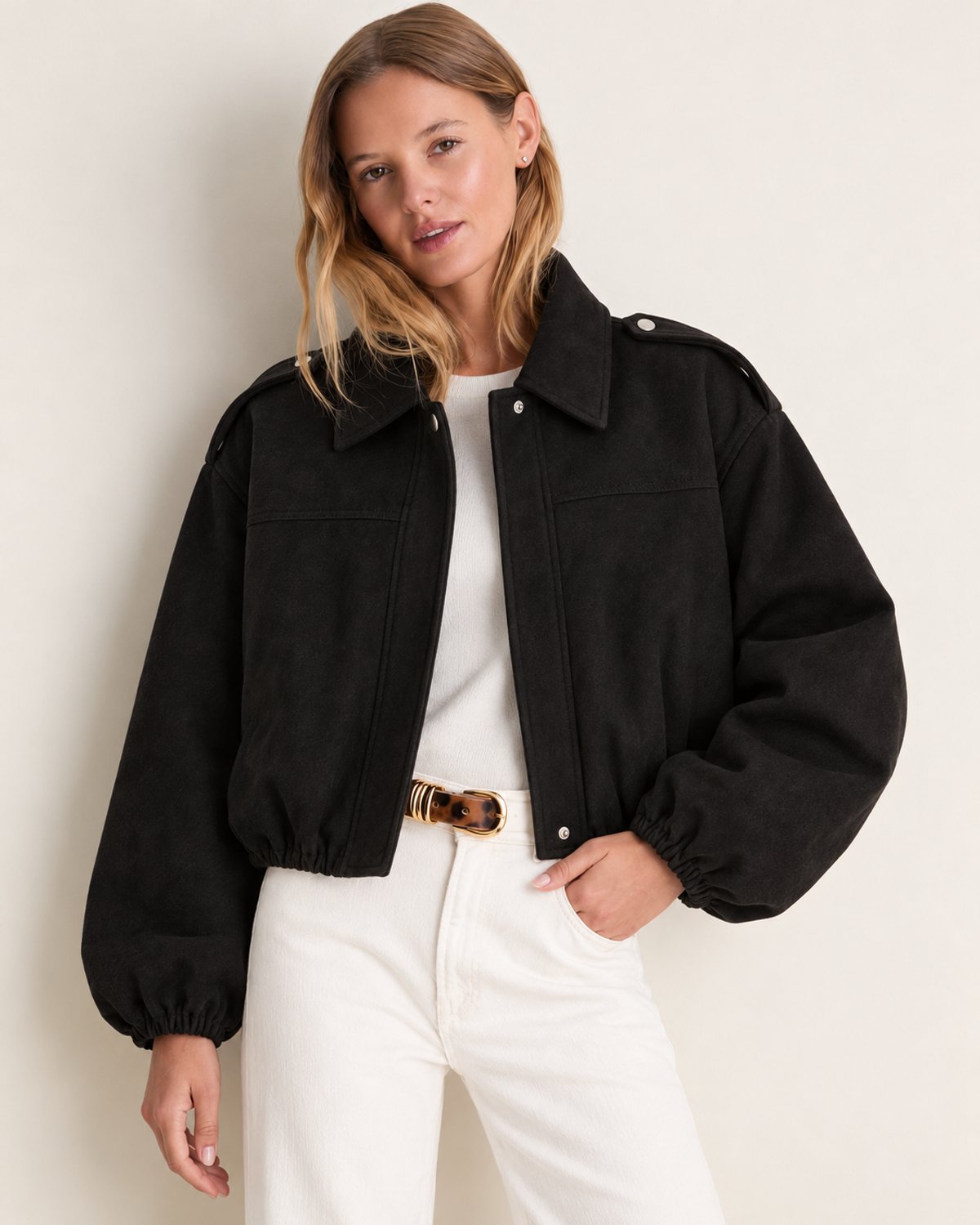 Chaqueta Bomber Suede Negra