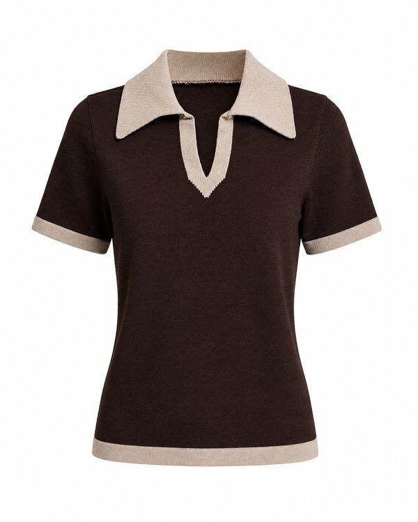 Polo Knit Contrast Chocolate