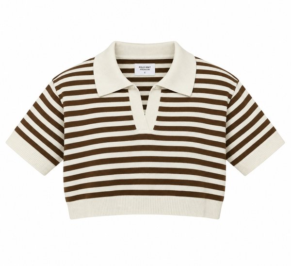 Polo Knit Cropped Rayas Chocolate