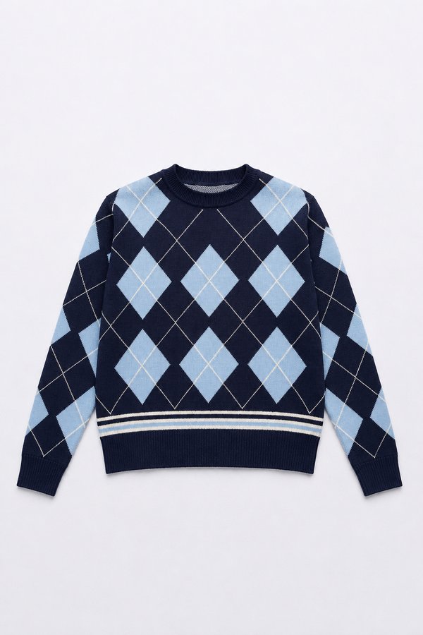 Sweater Argyle Navy Sky