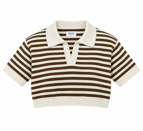 Polo Knit Cropped Rayas Chocolate