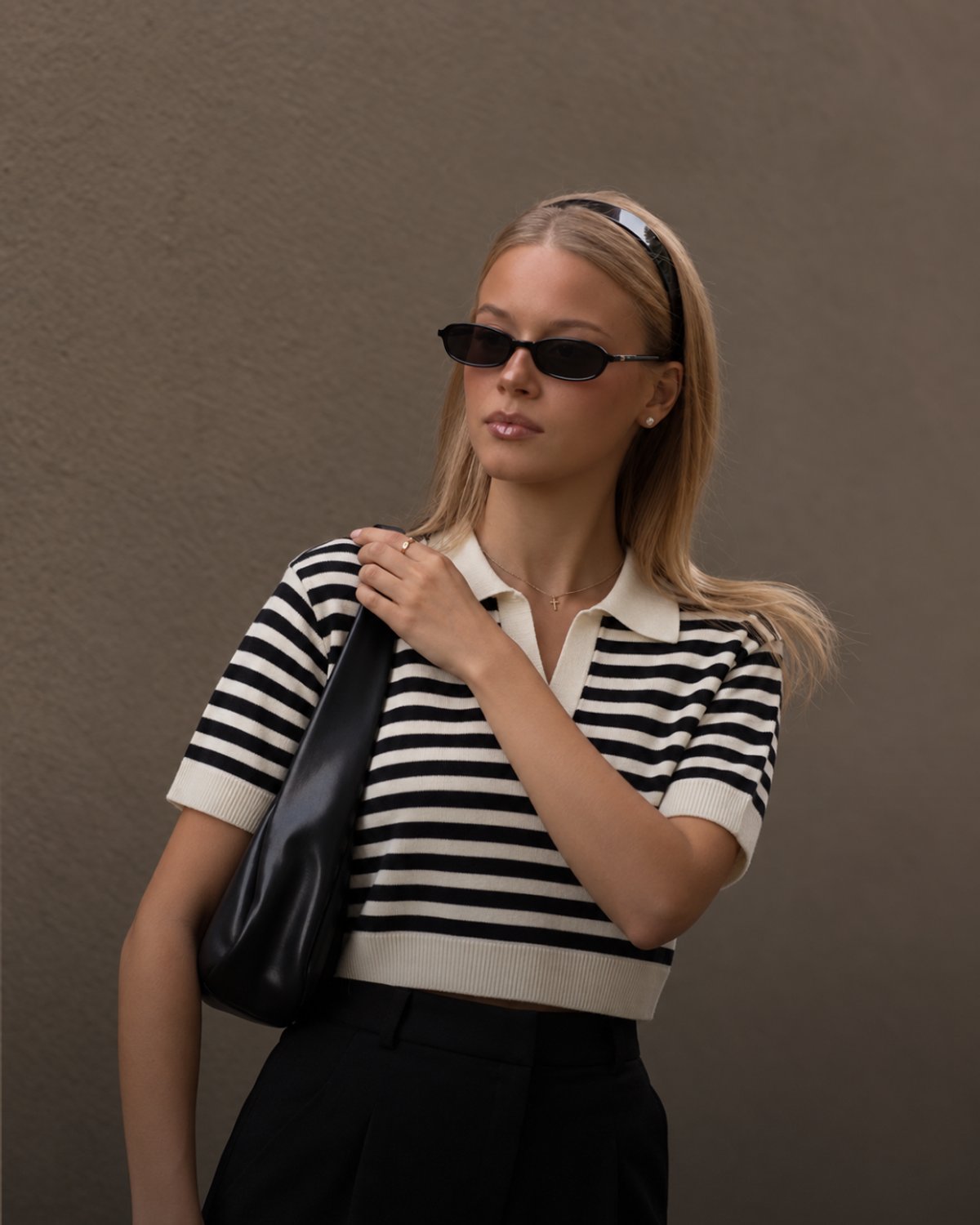 Polo Crop Rayas Black