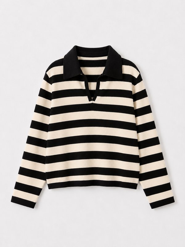 Sweater Rugby Rayado Negro & Crudo