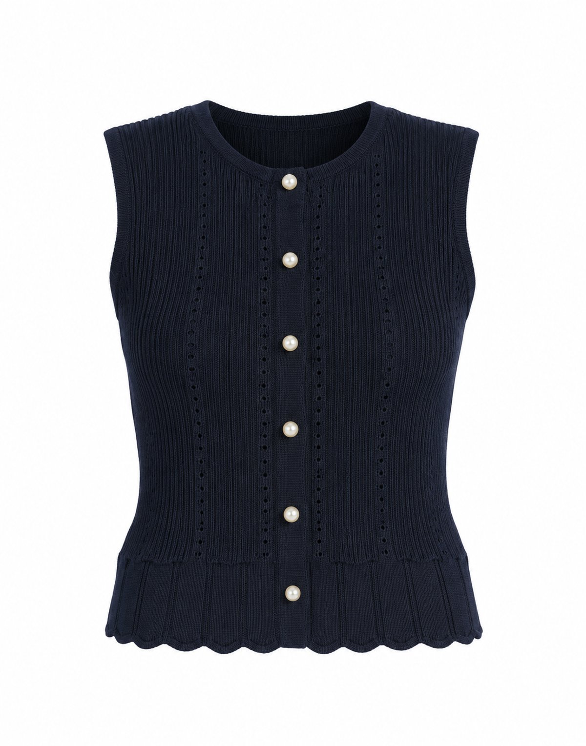 Blusa azul marino con perlas